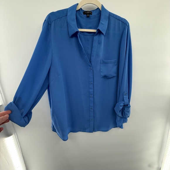 The Limited Ashton Blue Button Front Blouse Size XXL Roll Tab Sleeve Career Top - Picture 2 of 6